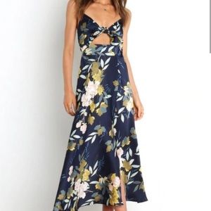 Petal and Pup Kaisha tie front midi navy floral dress NWOT